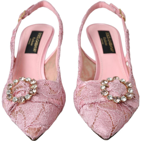 Dolce & Gabbana Pink Taormina Lace Crystal Heel Slingbacks Shoes Dolce & Gabbana