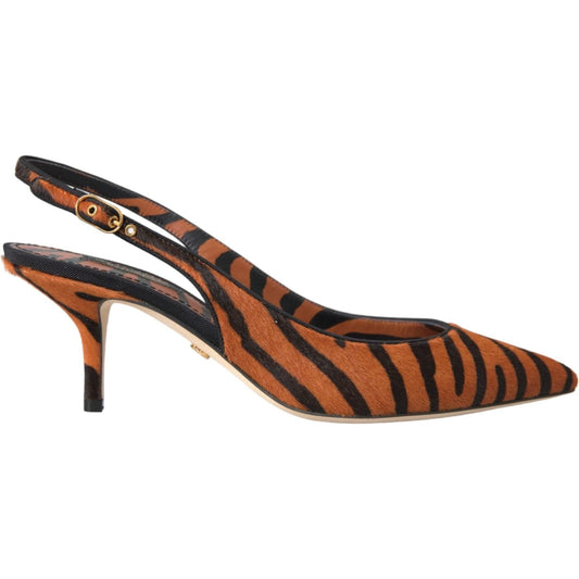 Dolce & Gabbana Black Orange Zebra Leather Slingbacks Shoes Dolce & Gabbana