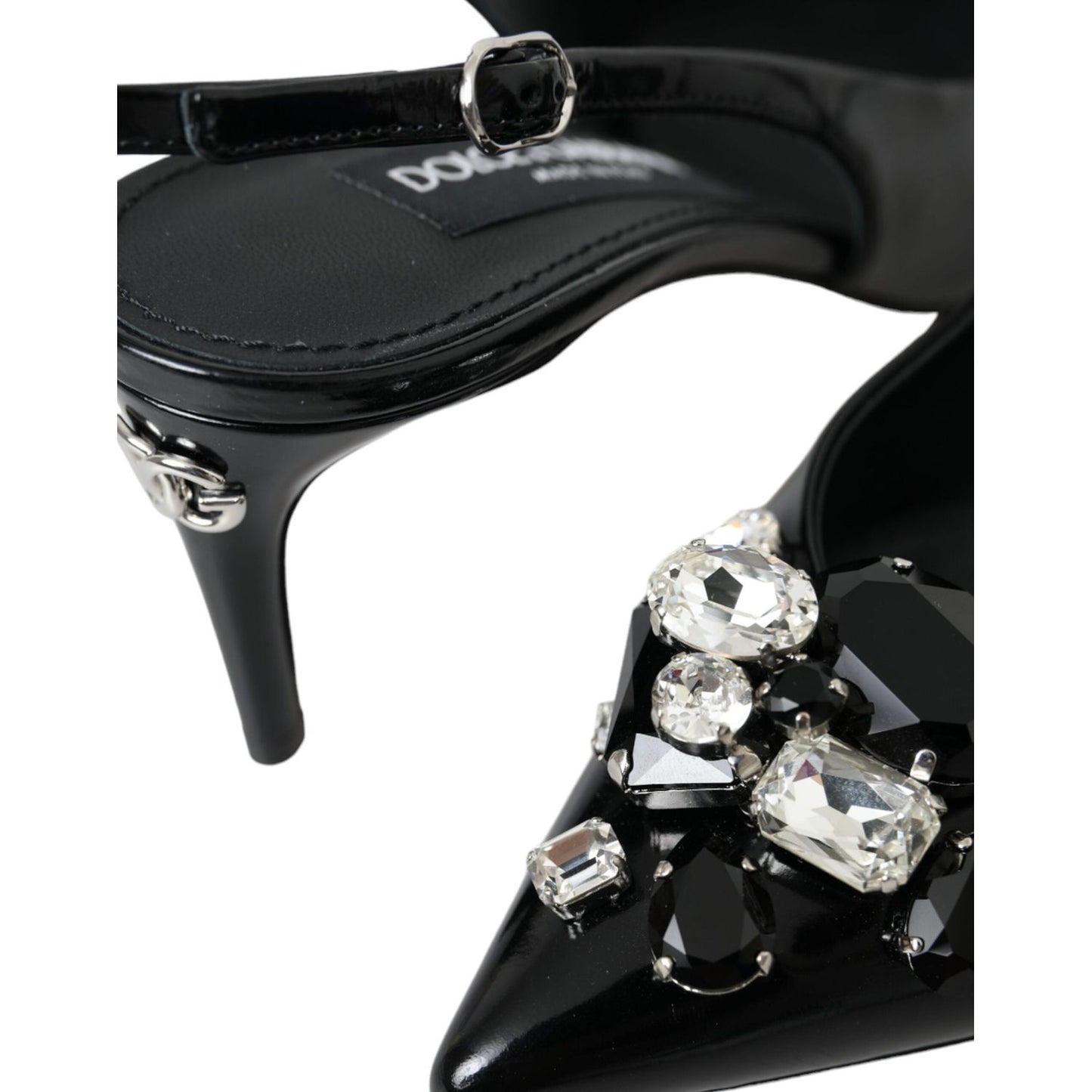 Dolce & Gabbana Black Patent Leather Crystal Slingback Shoes Dolce & Gabbana