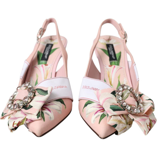 Dolce & Gabbana Pink Lily Crystal Cady Slingback Heel Shoes Dolce & Gabbana