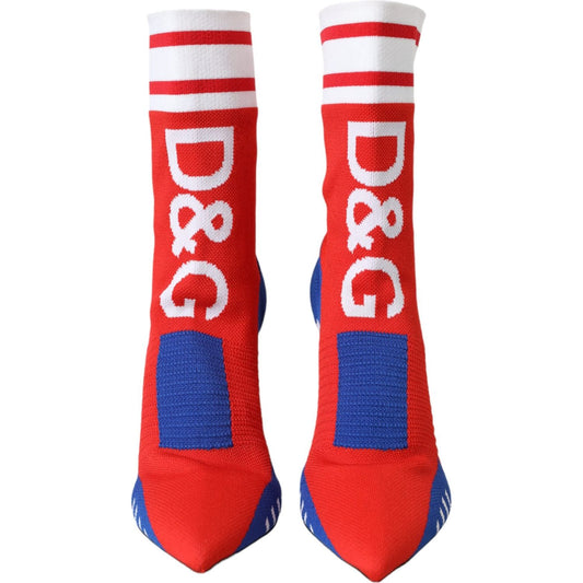 Red Blue Stretch Sock Style Ankle Boots Logo Shoes