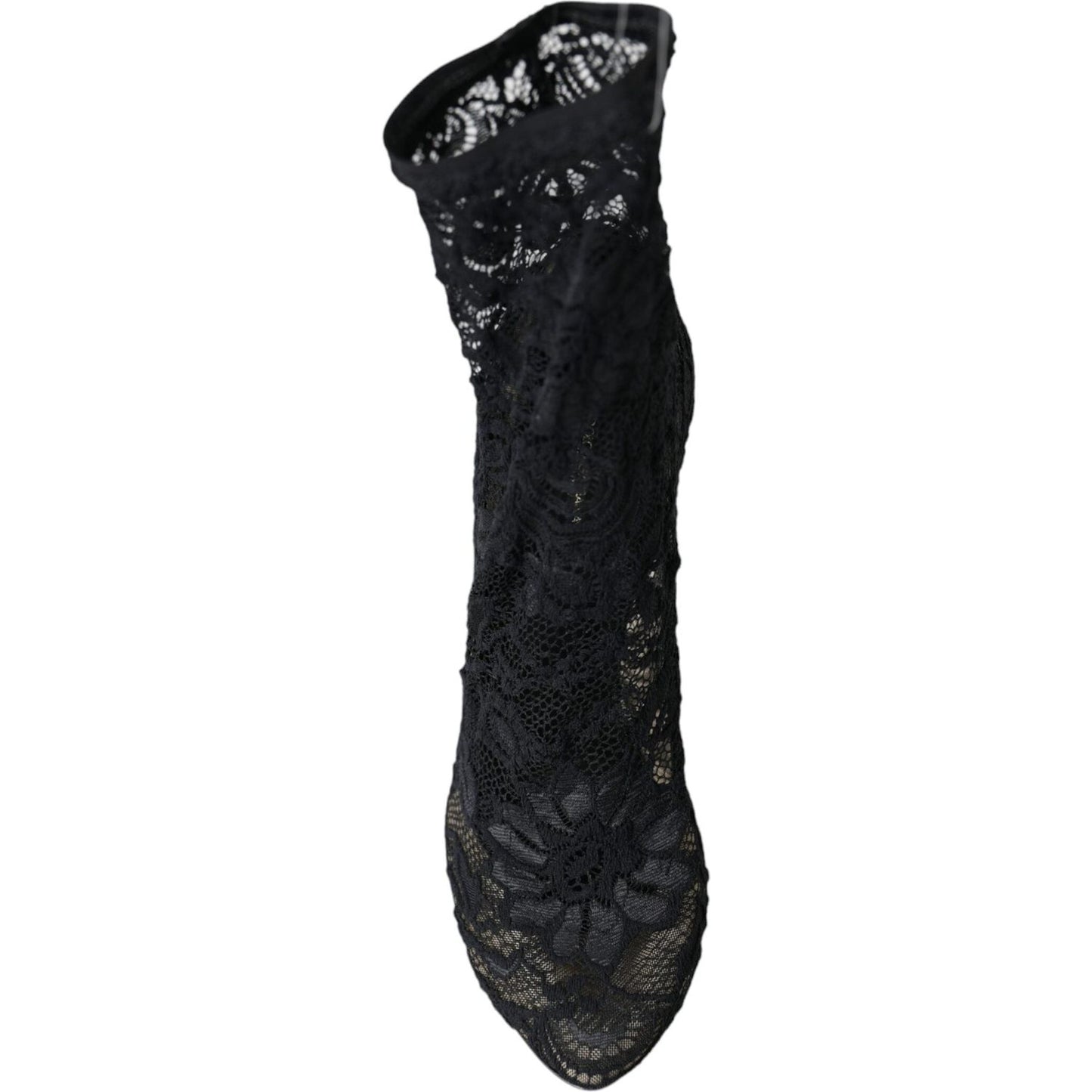 Dolce & Gabbana Black Stretch Taormina Lace Boots Shoes Dolce & Gabbana