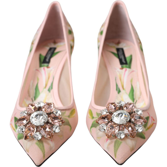 Dolce & Gabbana Pink Floral Crystal Bellucci Pumps Shoes Dolce & Gabbana