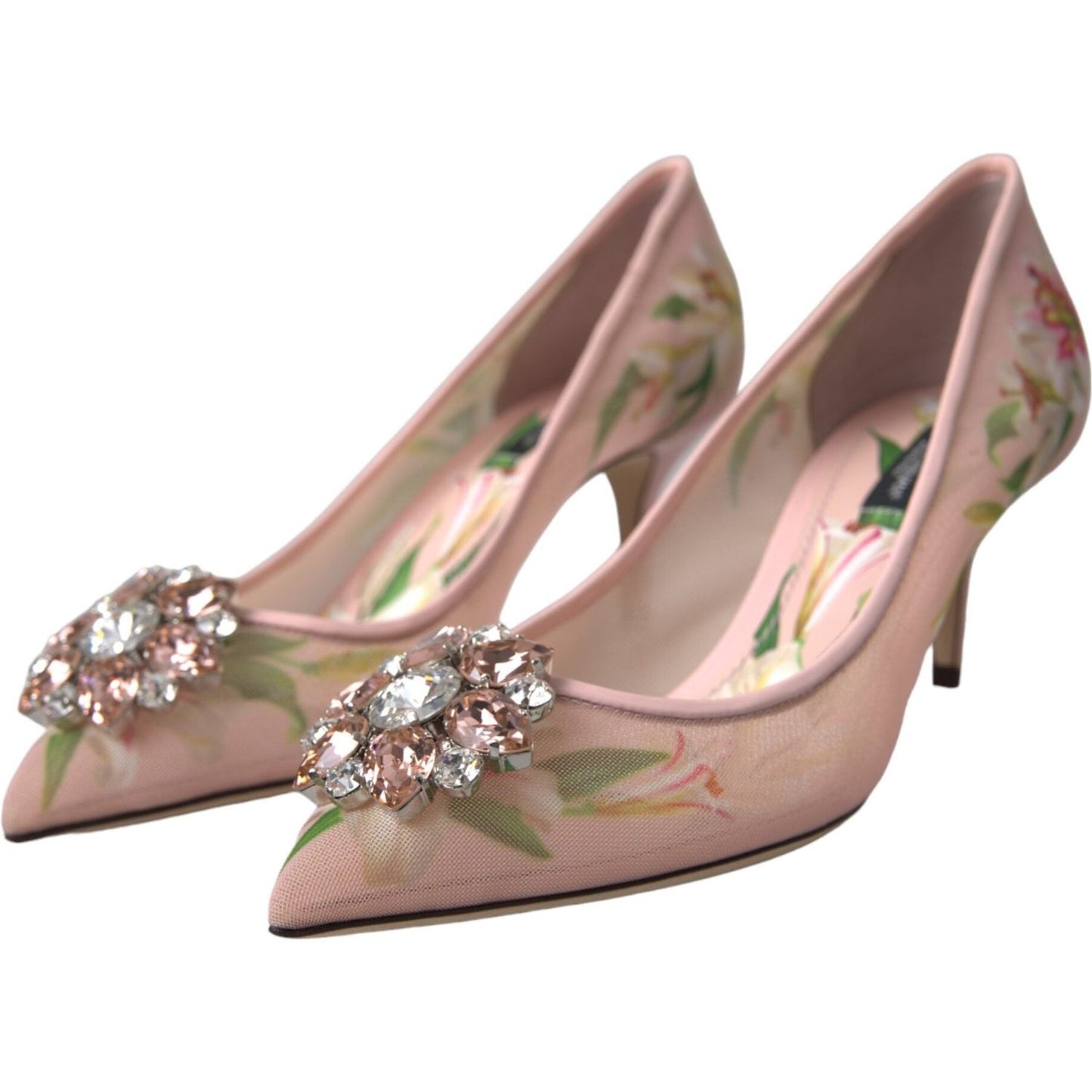 Dolce & Gabbana Pink Floral Crystal Bellucci Pumps Shoes Dolce & Gabbana