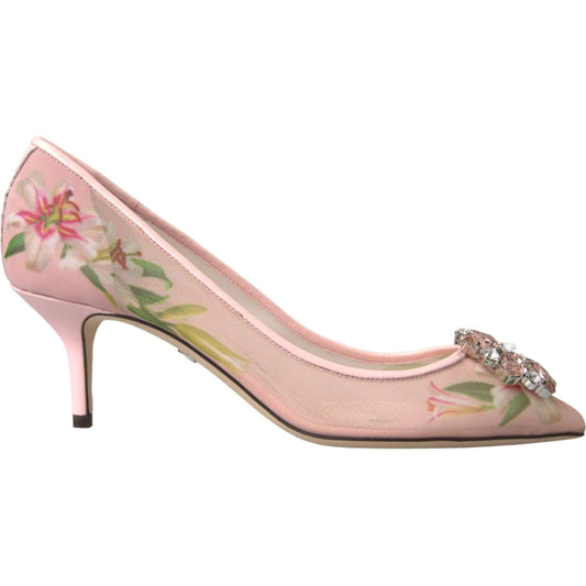 Dolce & Gabbana Pink Floral Crystal Bellucci Pumps Shoes Dolce & Gabbana