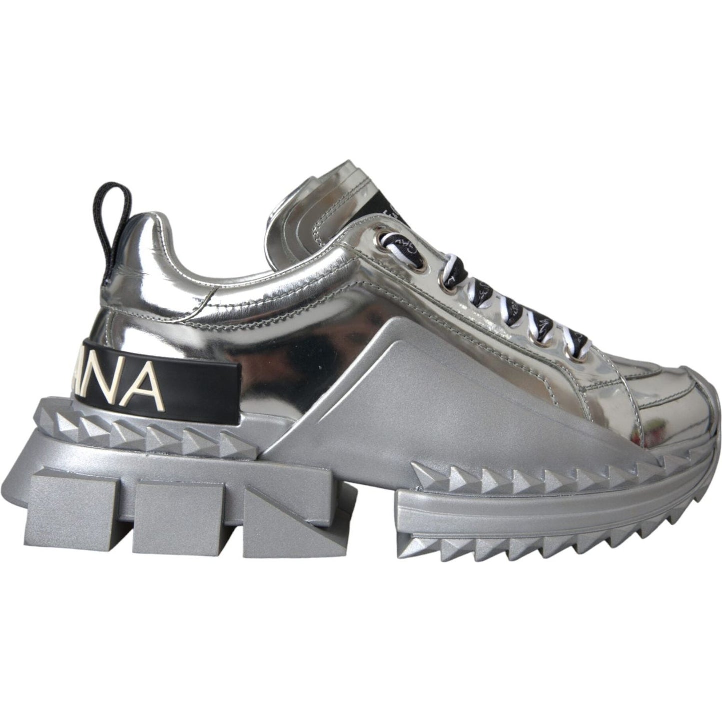 Dolce & Gabbana Silver Leather Super Queen Sneakers Shoes Dolce & Gabbana