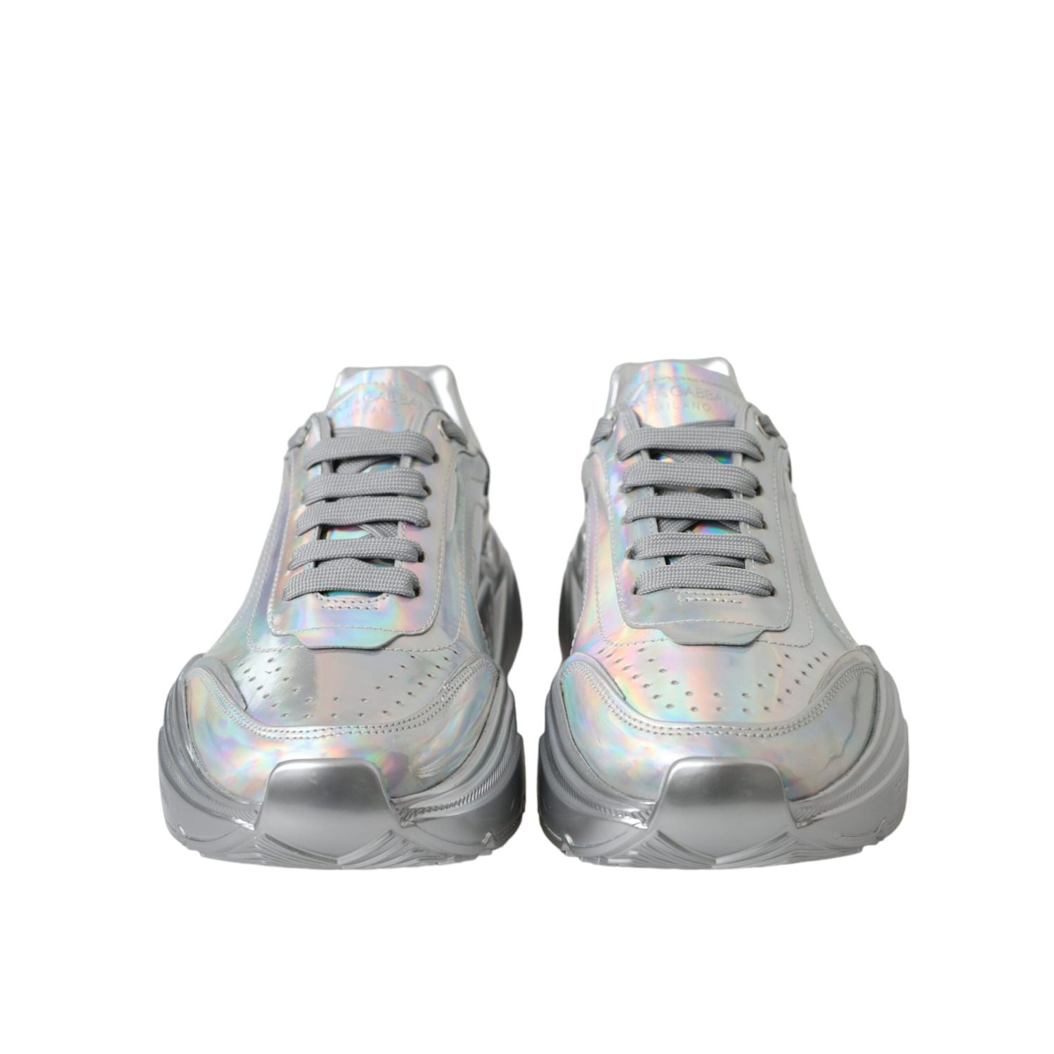 Dolce & Gabbana Silver Iridescent DAYMASTER Leather Sneakers Shoes
