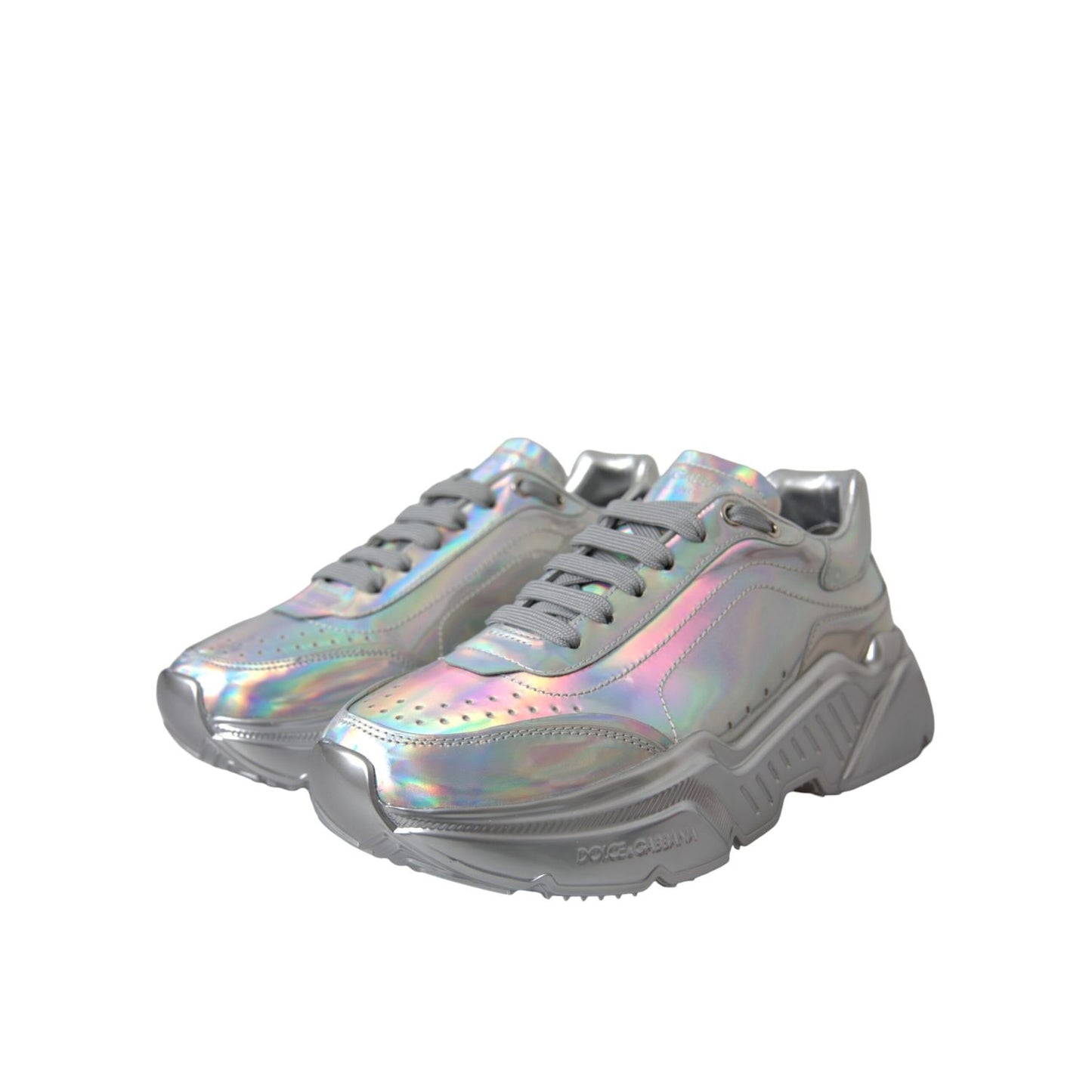 Dolce & Gabbana Silver Iridescent DAYMASTER Leather Sneakers Shoes