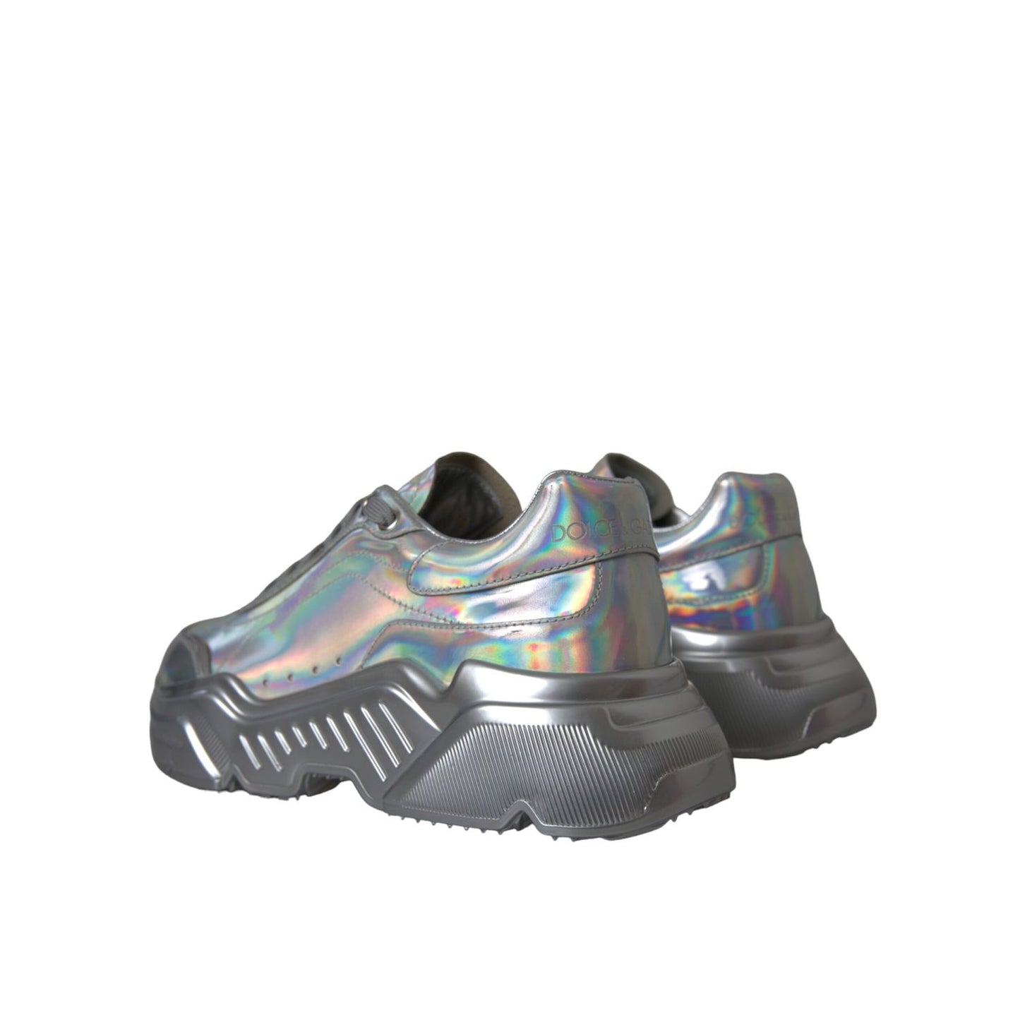 Dolce & Gabbana Silver Iridescent DAYMASTER Leather Sneakers Shoes