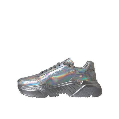 Dolce & Gabbana Silver Iridescent DAYMASTER Leather Sneakers Shoes