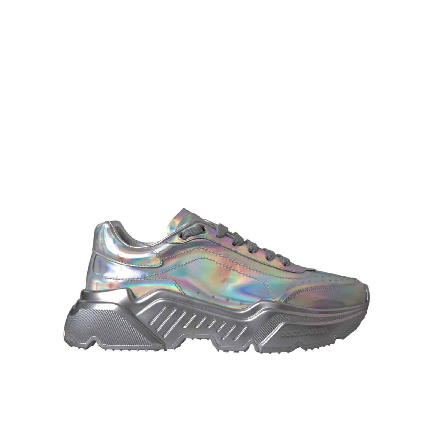 Dolce & Gabbana Silver Iridescent DAYMASTER Leather Sneakers Shoes