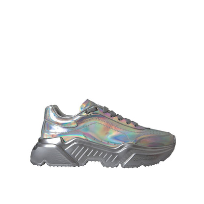 Dolce & Gabbana Silver Iridescent DAYMASTER Leather Sneakers Shoes