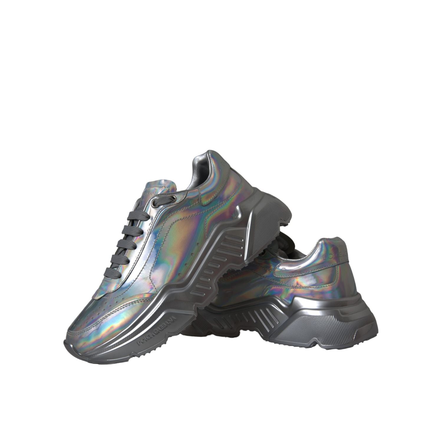 Dolce & Gabbana Silver Iridescent DAYMASTER Leather Sneakers Shoes