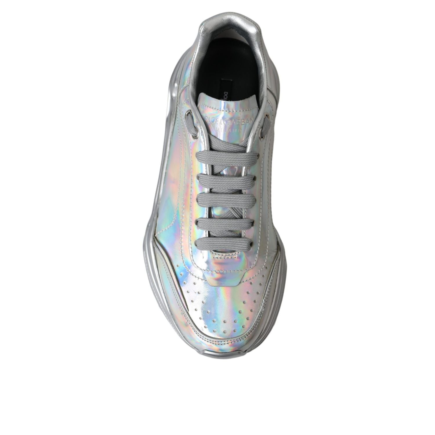 Dolce & Gabbana Silver Iridescent DAYMASTER Leather Sneakers Shoes