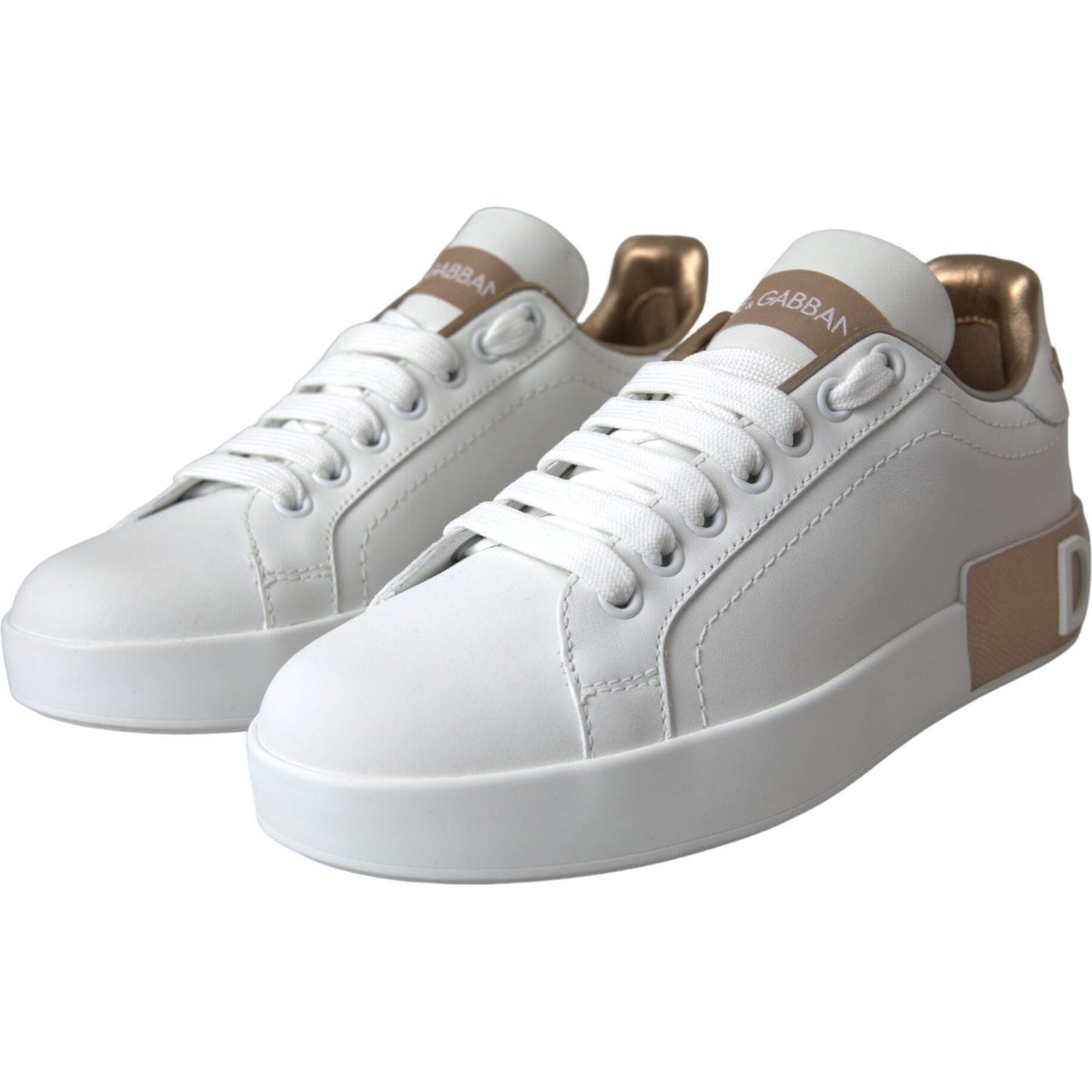 Dolce & Gabbana White Portofino Leather Logo Sneaker Shoes Dolce & Gabbana