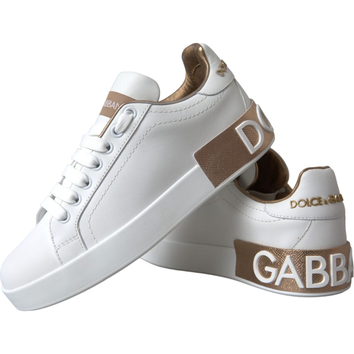 Dolce & Gabbana White Portofino Leather Logo Sneaker Shoes Dolce & Gabbana