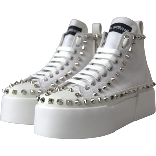 White Canvas Studded Sneakers Boots Shoes