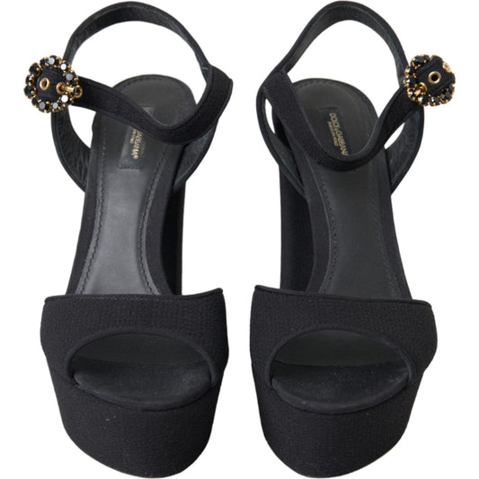 Black Leather Platform Heels Sandals Shoes