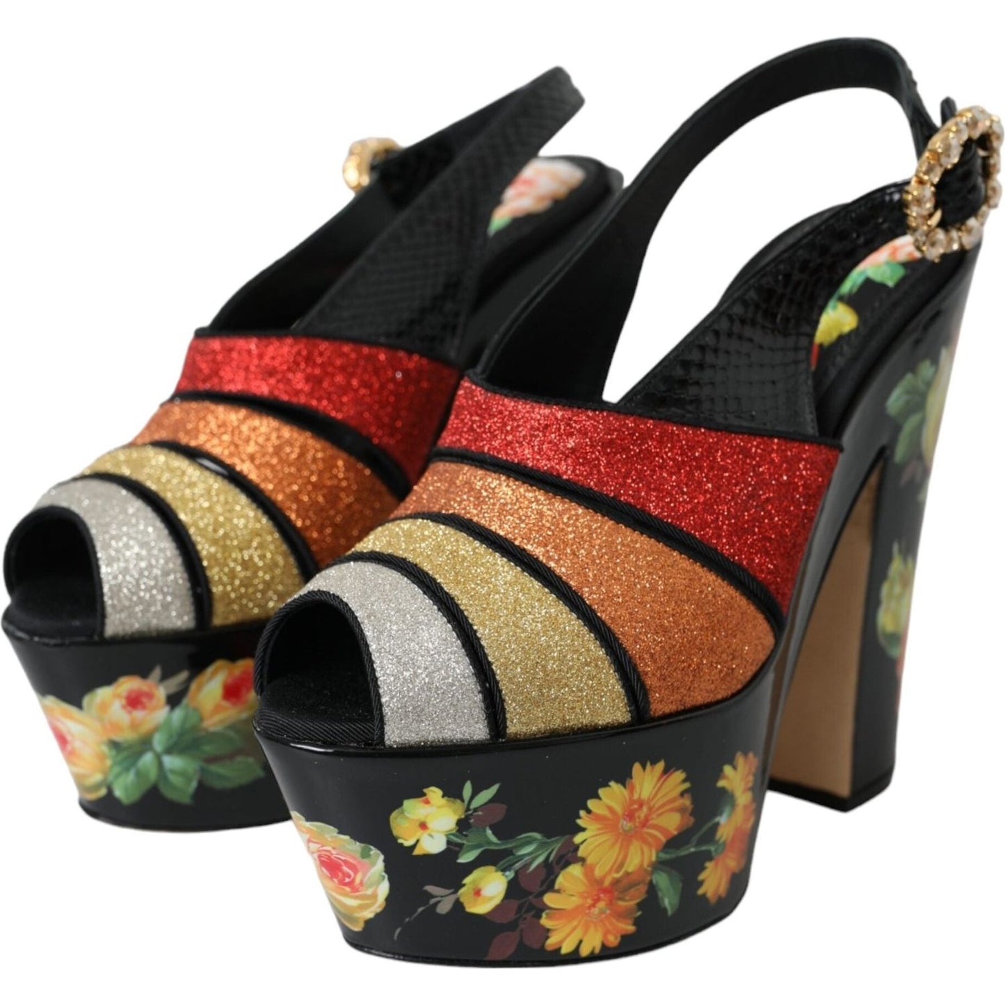 Dolce & Gabbana Multicolor Floral Crystal Platform Sandals Shoes Dolce & Gabbana