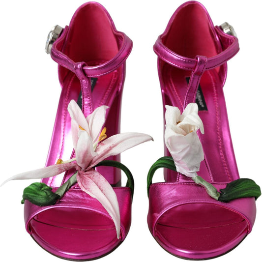 Dolce & Gabbana Fuchsia Flower Crystals Heels Sandals Shoes Dolce & Gabbana