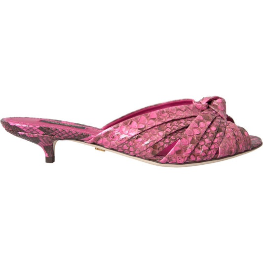 Dolce & Gabbana Pink Exotic Leather Kitten Heels Slides Shoes Dolce & Gabbana