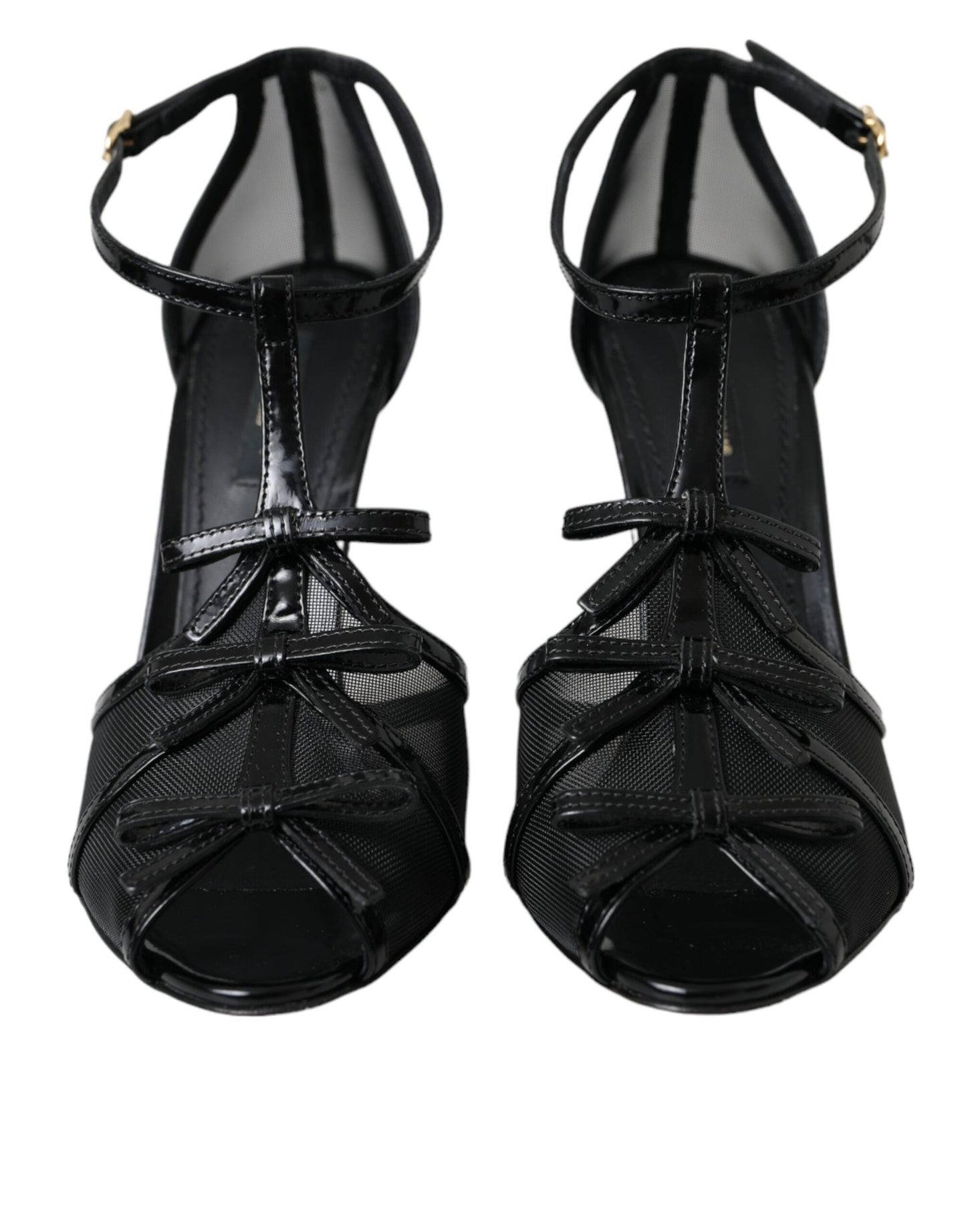 Dolce & Gabbana Black Mesh T-strap Heels Sandals Shoes Dolce & Gabbana