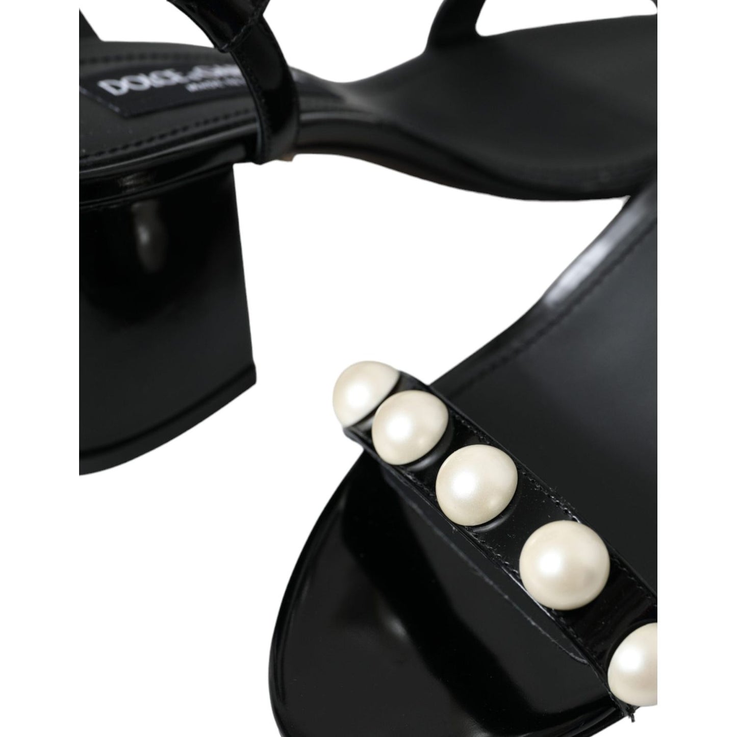 Dolce & Gabbana Black Leather Faux Pearl Heel Sandals Shoes Dolce & Gabbana