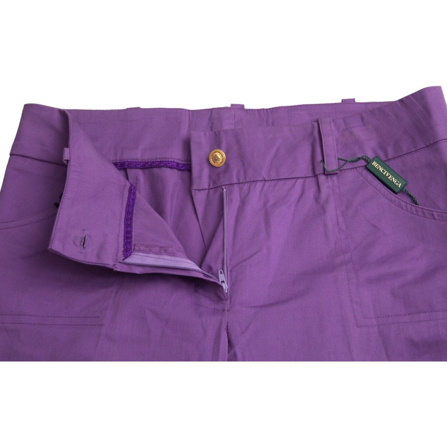 BENCIVENGA Purple Cotton MidWaist Straight Cropped Pants BENCIVENGA