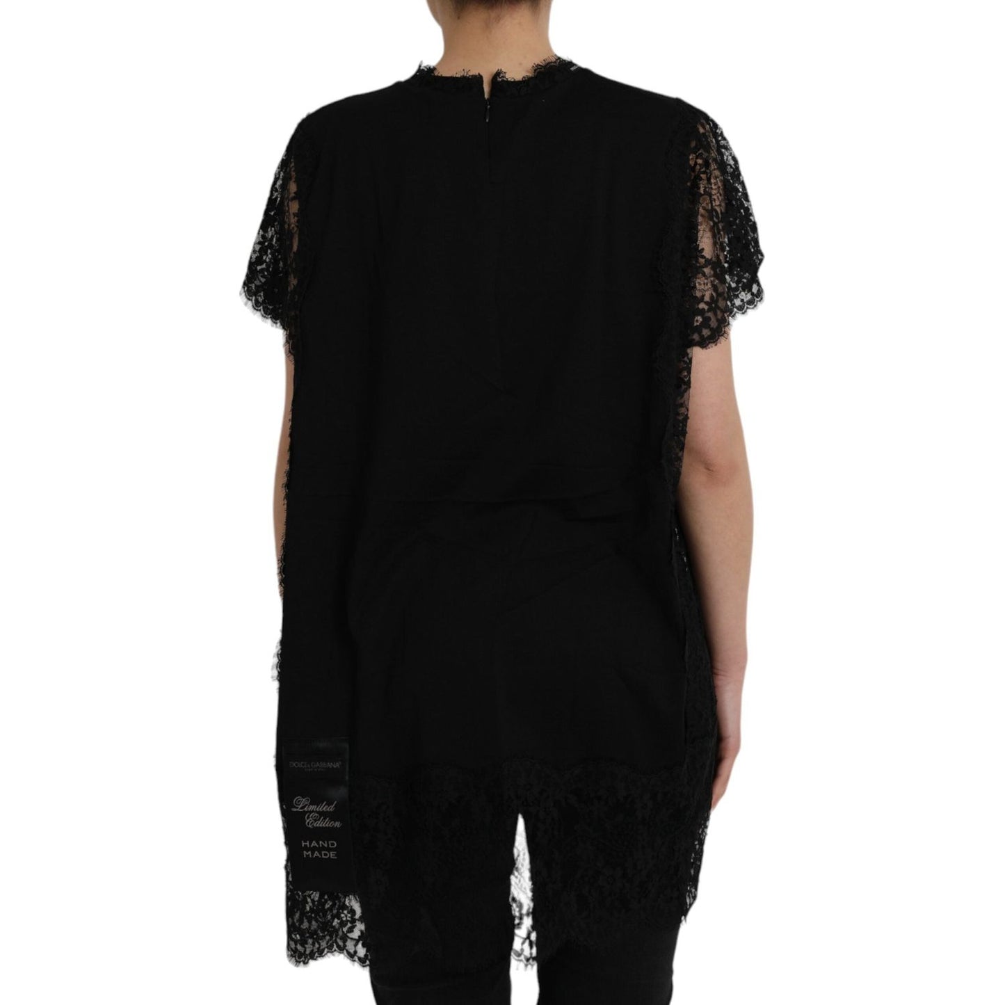 Dolce & Gabbana Black Sacred Heart Print Cotton Lace T-shirt Dolce & Gabbana