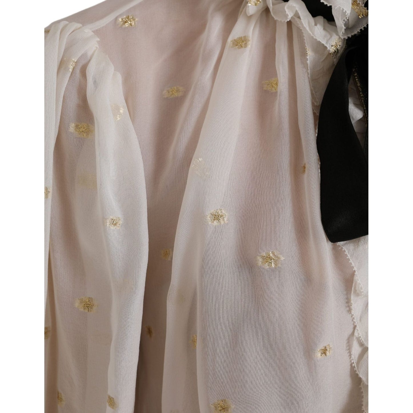 Dolce & Gabbana Off White Silk Blend Ascot Collar Blouse Top Dolce & Gabbana