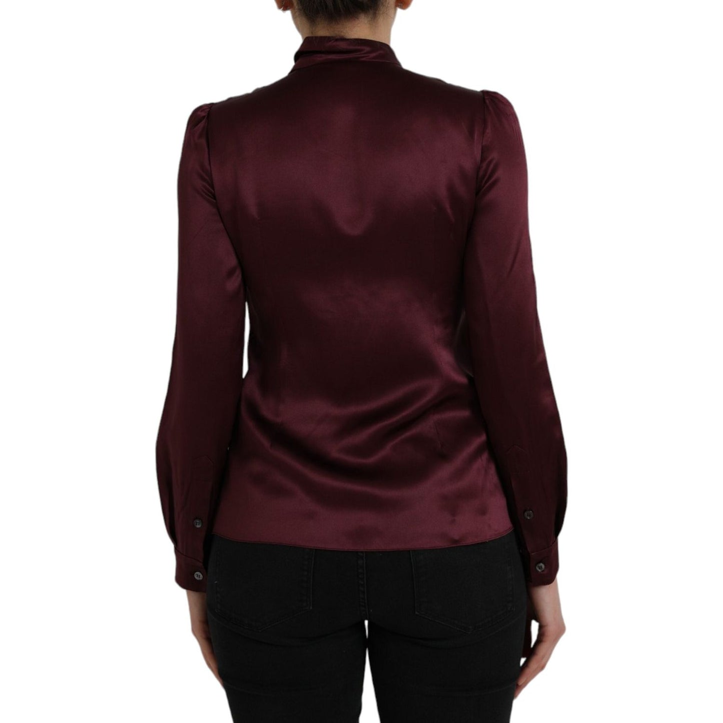 Dolce & Gabbana Maroon Ascot Collar Long Sleeve Top Blouse Dolce & Gabbana