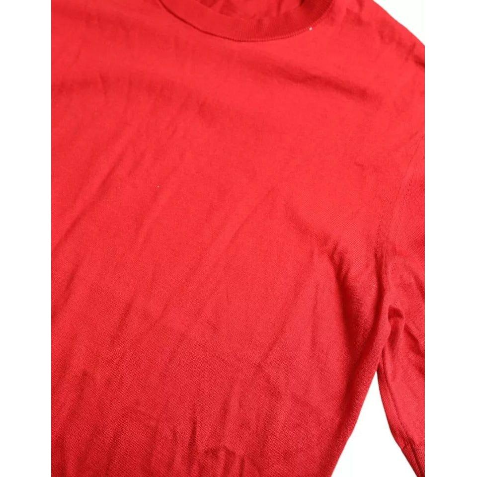 Dolce & Gabbana Red Silk Crewneck Short Sleeve Sweater Dolce & Gabbana