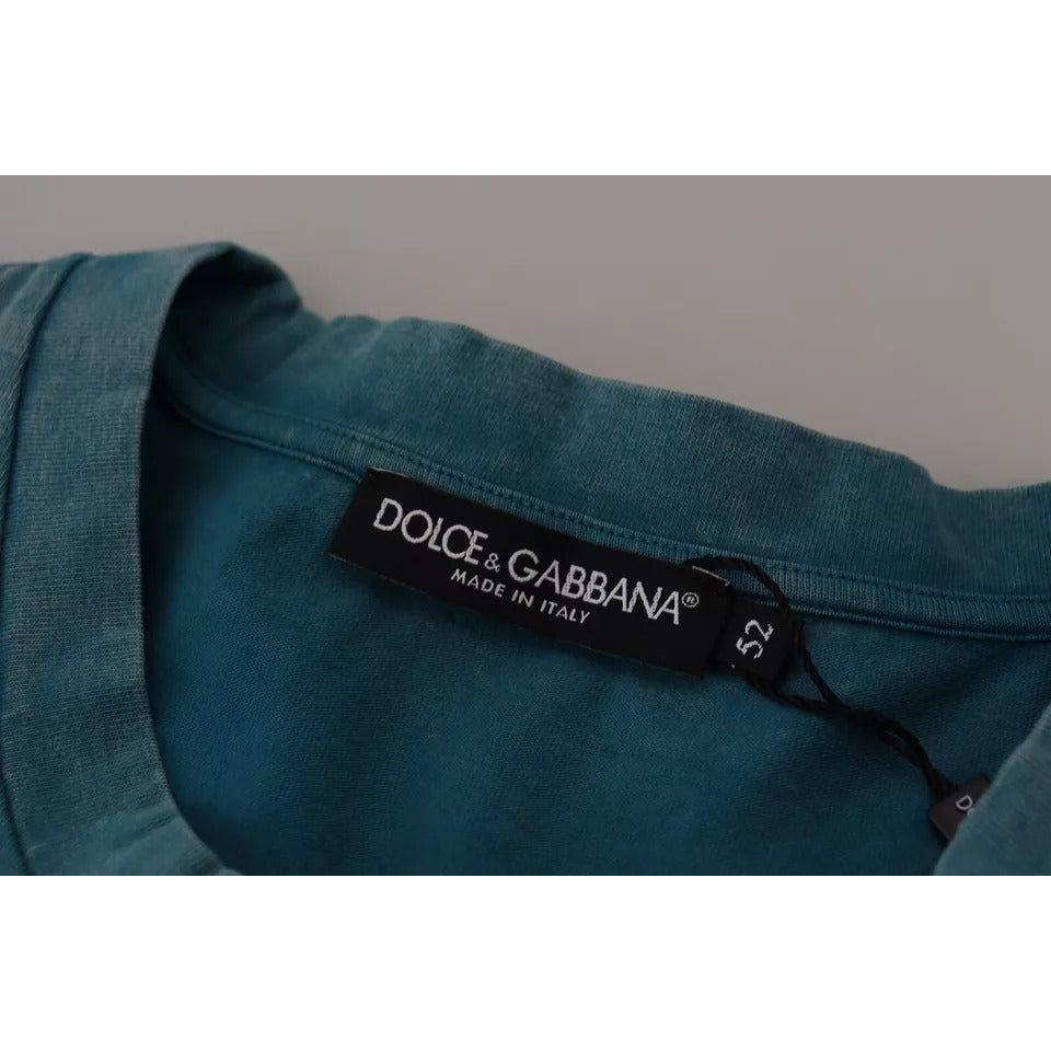 Dolce & Gabbana Blue Logo Print Crewneck Tee Cotton T-shirt Dolce & Gabbana