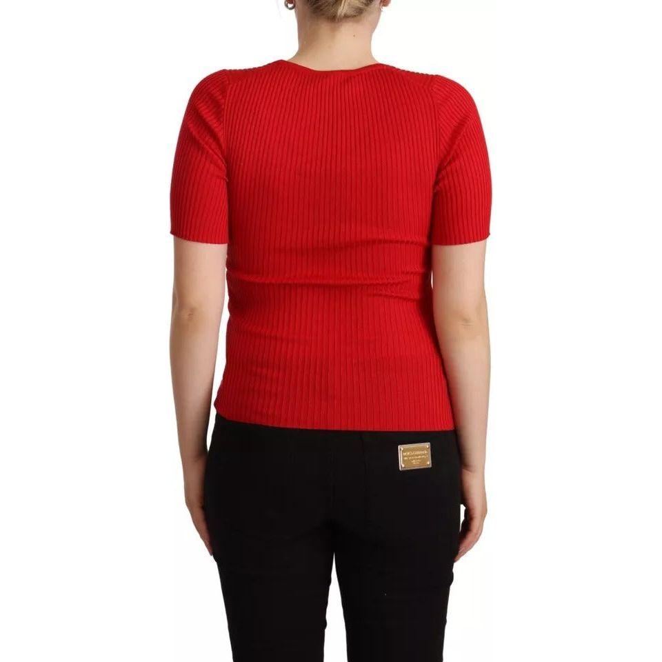 Dolce & Gabbana Red Silk T-shirt Short Sleeve Top Blouse Dolce & Gabbana