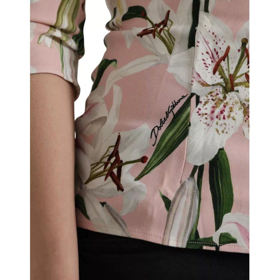 Dolce & Gabbana Pink Floral Viscose Round Neck Blouse Top Dolce & Gabbana