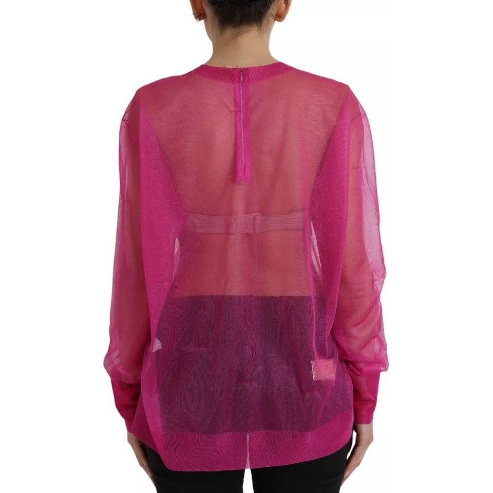 Dolce & Gabbana Pink Transparent Crewneck Long Sleeves Top Dolce & Gabbana