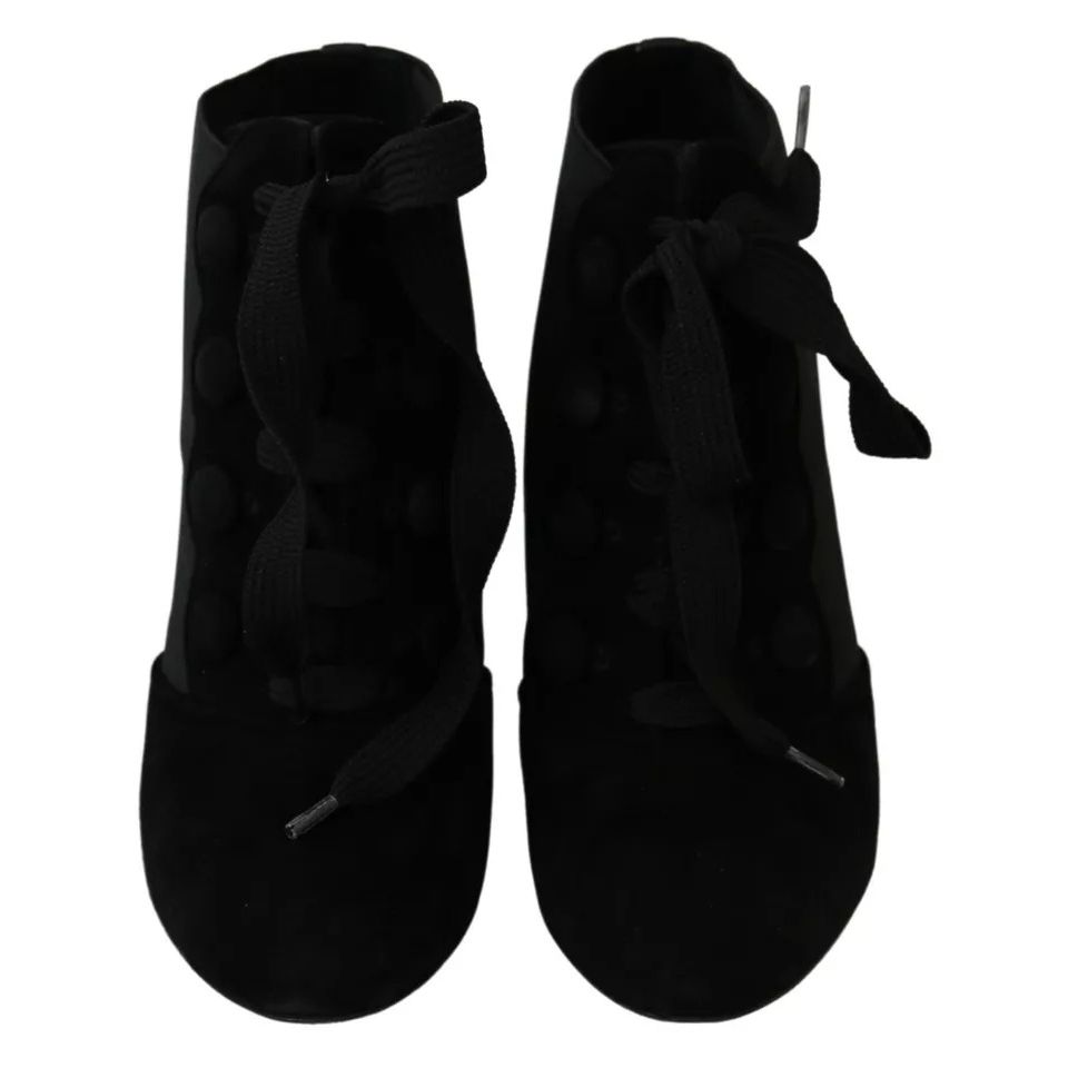 Dolce & Gabbana Black Suede Stretch Ankle Boots Booties Shoes