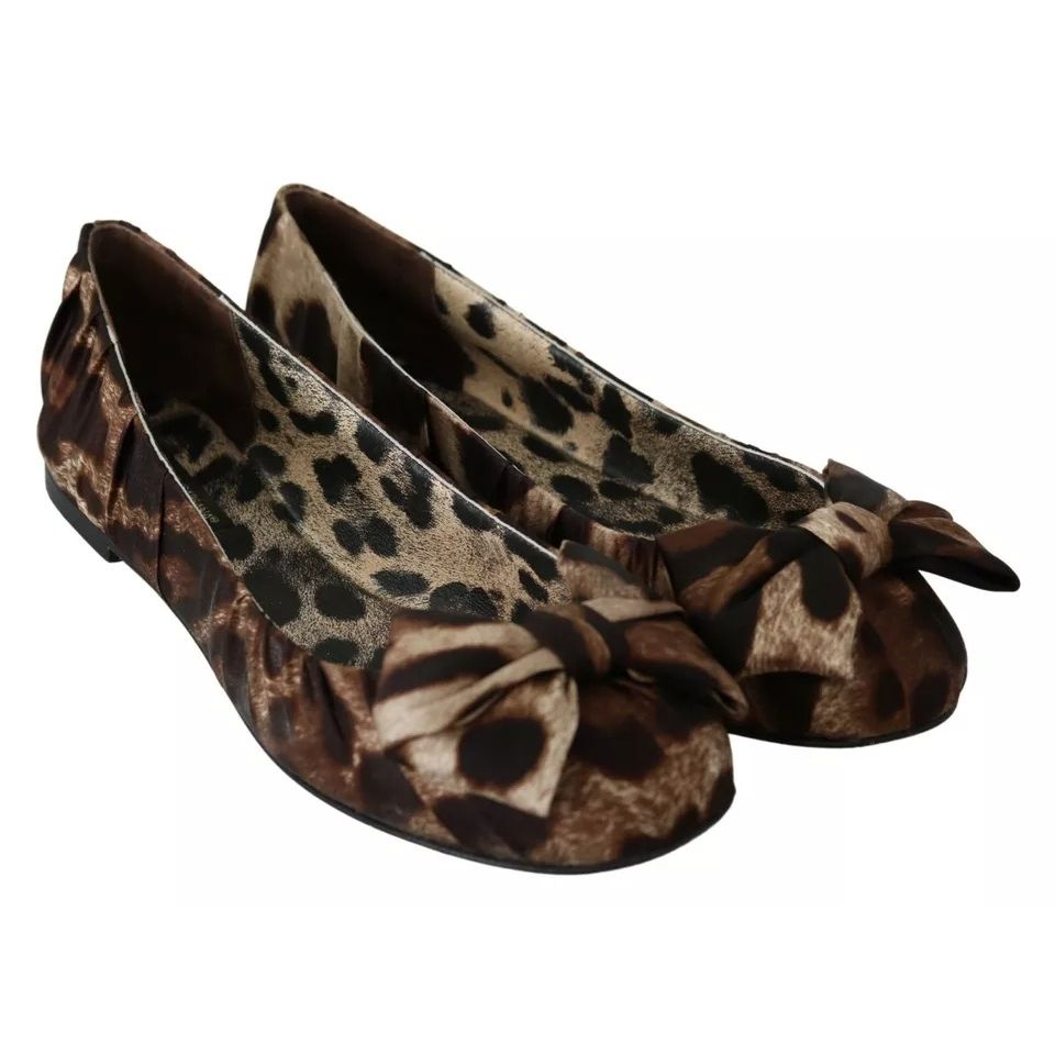 Dolce & Gabbana Brown Leopard Silk Ballerina Flats Shoes