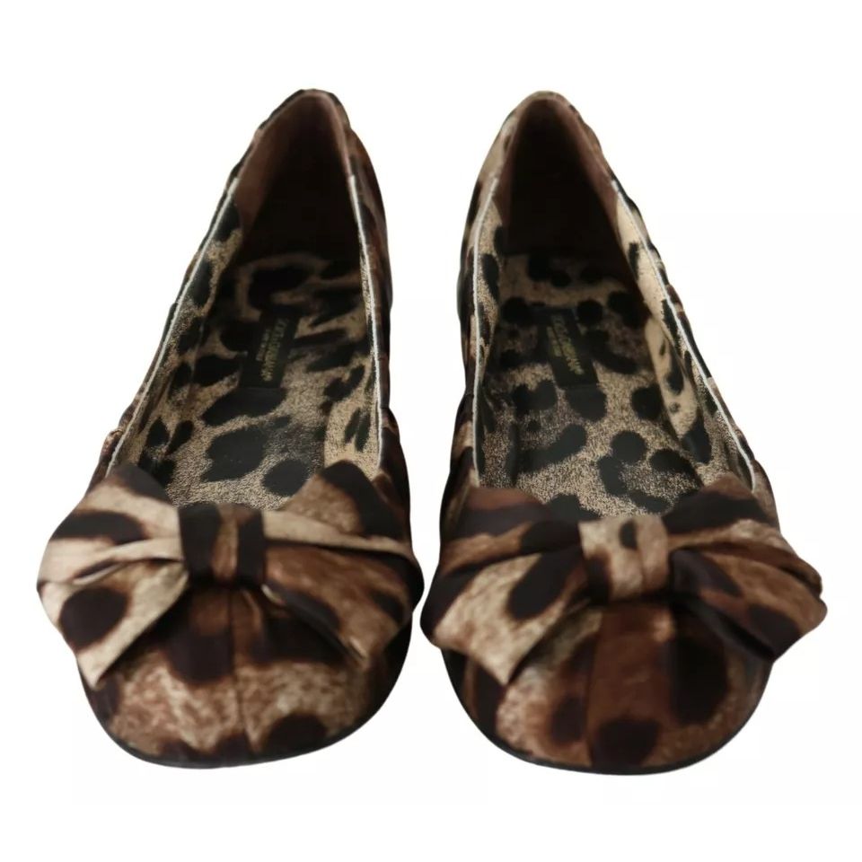 Dolce & Gabbana Brown Leopard Silk Ballerina Flats Shoes