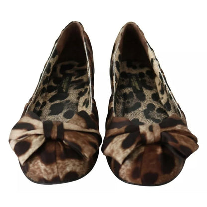 Dolce & Gabbana Brown Leopard Silk Ballerina Flats Shoes