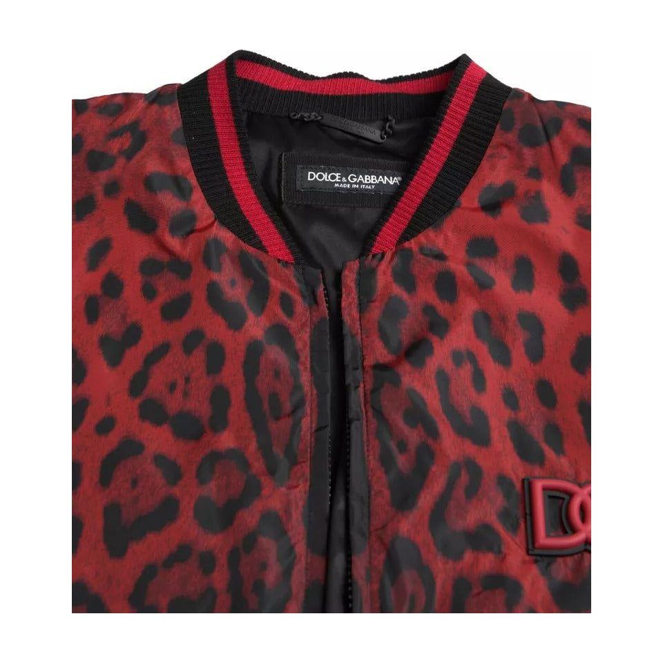 Dolce & Gabbana Red Leopard Bomber Short Coat Jacket Dolce & Gabbana