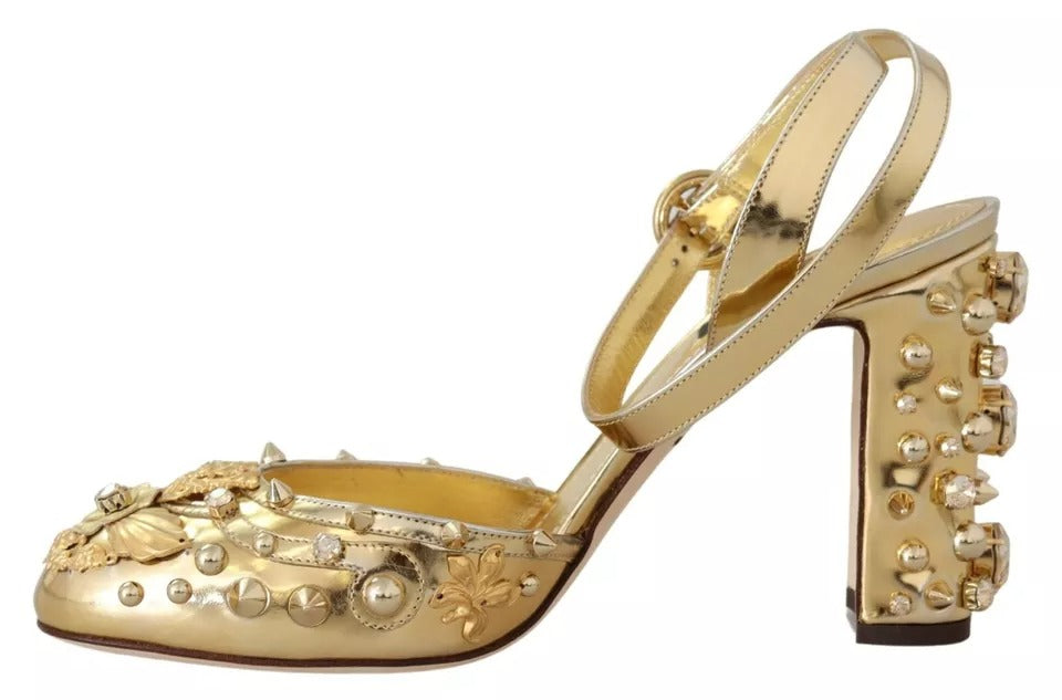 Dolce & Gabbana Gold Studs Vally Slingback Sandals Shoes Dolce & Gabbana