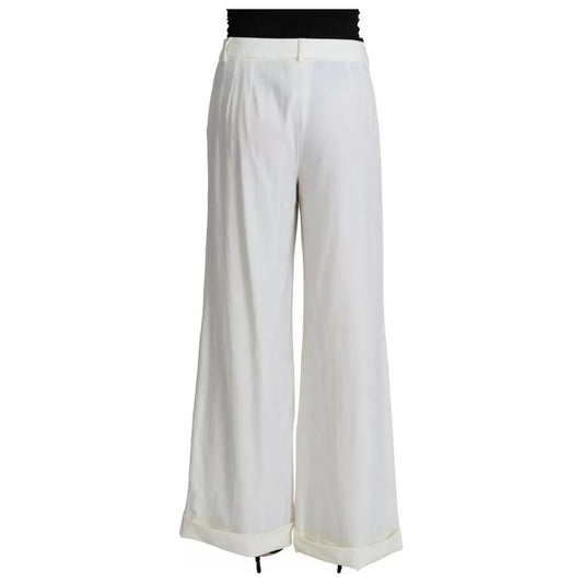 Dolce & Gabbana White Wide Leg Virgin Wool Pants Dolce & Gabbana