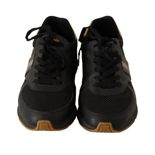 Dolce & Gabbana Black Gold Leather Low Trainers Sneakers Men Shoes Dolce & Gabbana