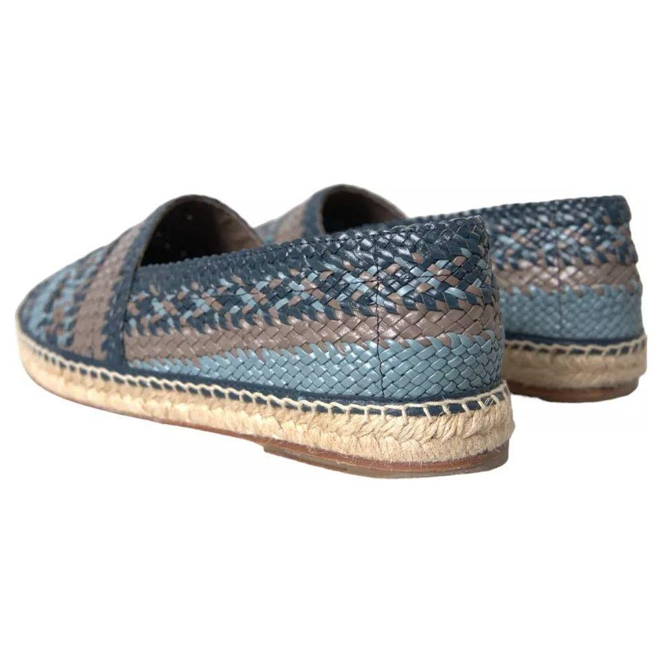 Dolce & Gabbana Blue Gray Woven Leather Buffalo Espadrille Shoes Dolce & Gabbana