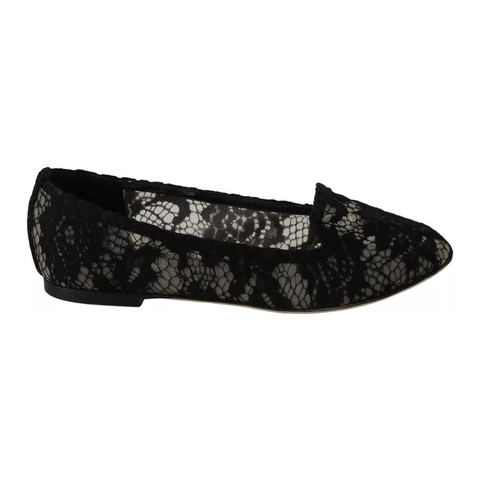 Dolce & Gabbana Black Floral Lace Loafers Flats Shoes Dolce & Gabbana