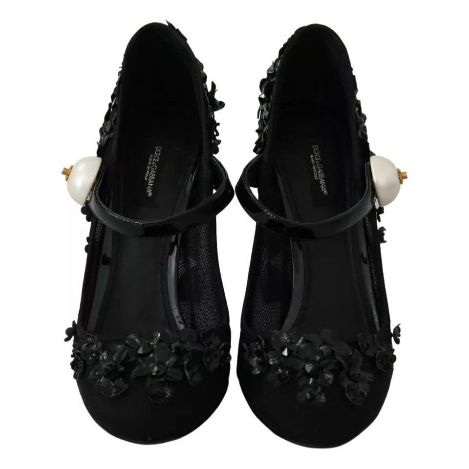 Dolce & Gabbana Black Floral Embellish Heels Mary Janes Pumps Shoes Dolce & Gabbana