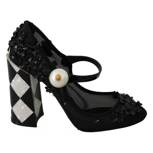 Dolce & Gabbana Black Floral Embellish Heels Mary Janes Pumps Shoes Dolce & Gabbana