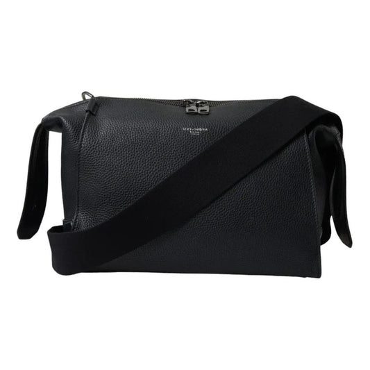 Dolce & Gabbana Black Pebbled Leather Edge Shoulder Strap Men Bag Dolce & Gabbana