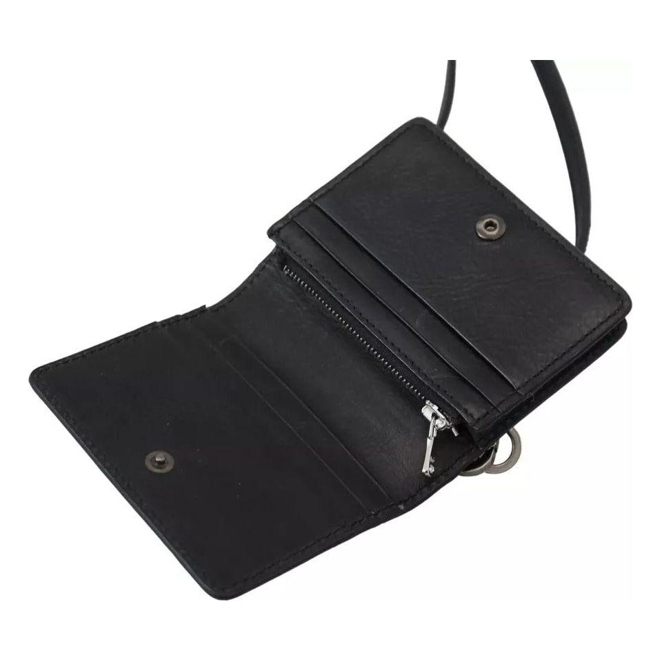 Dolce & Gabbana Black Leather Bifold Shoulder Sling Women Wallet Dolce & Gabbana